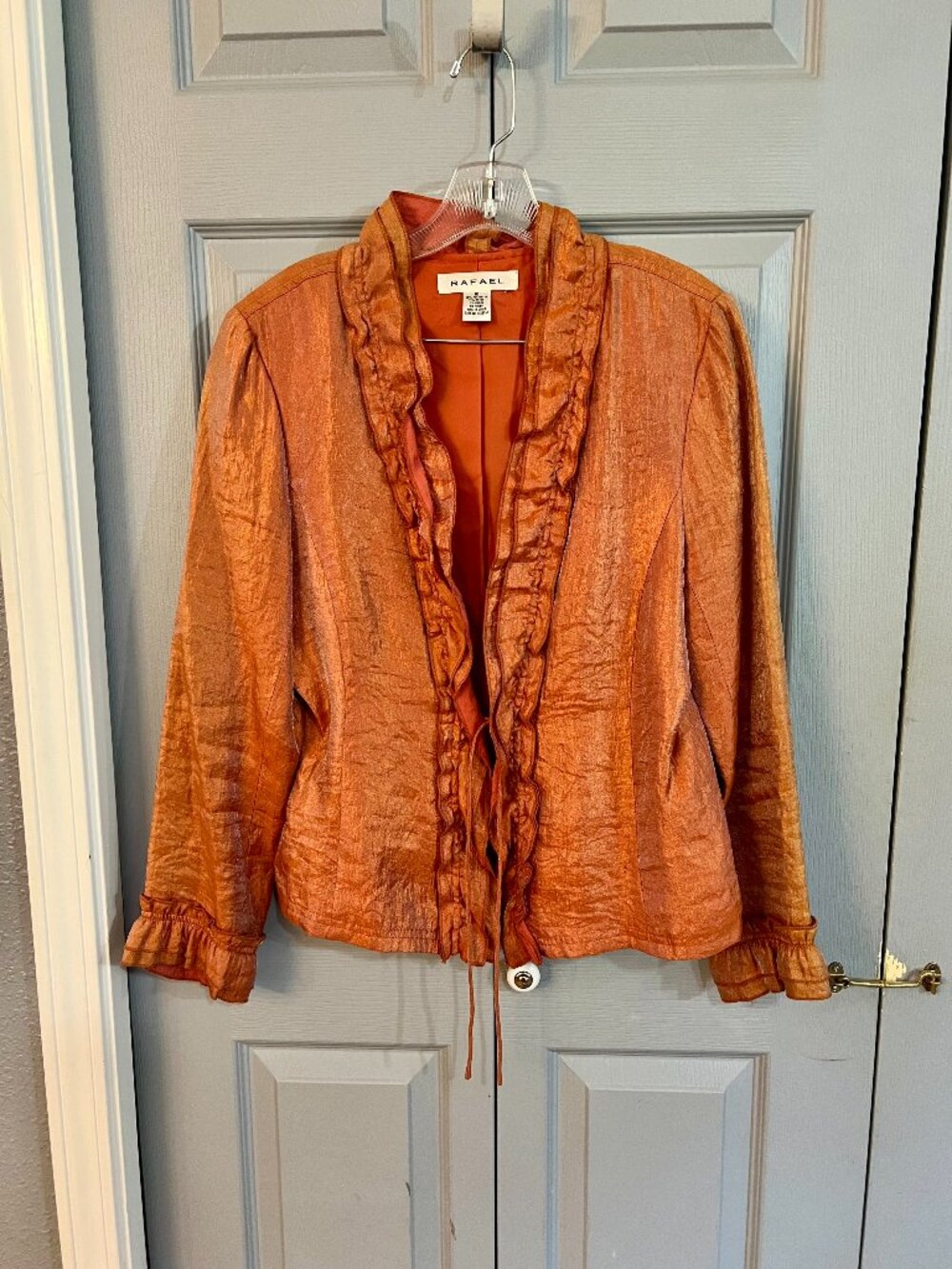 RAFAEL Shimmering Orange Ruffled Blazer